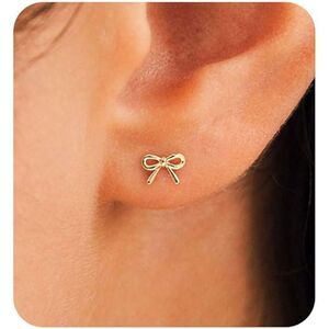 14K Gold Plated Silver Dainty Bow Earrings Small Gold Stud Earring Jewelry